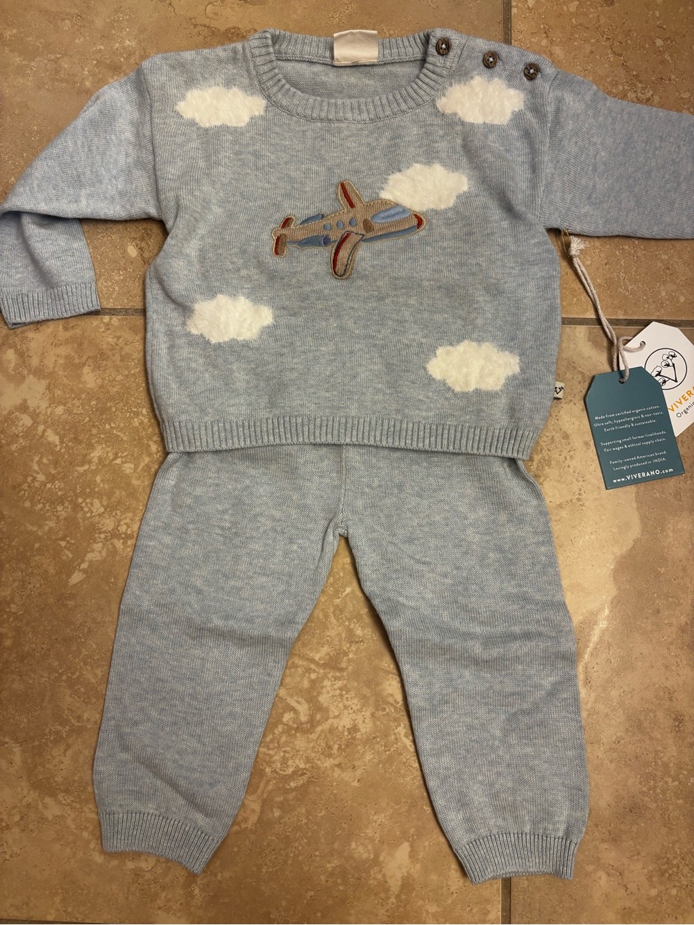 Baby Blue Airplane Knit Two-Piece Set